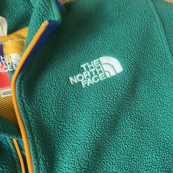 The North Face Jacket Mens medium green Full Zip Fleece Spellout color block - Picture 3 of 5